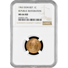 Dominican Republic 1 centavo 1963, NGC MS66 RD, "Republic Restoration"