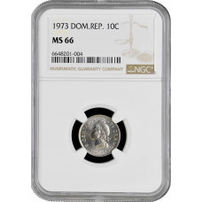 Dominican Republic 10 centavos 1973, NGC MS66, "Dominican Republic (1937-2023)"