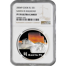 Cook Islands 1 dollar 2004, NGC PF70 UC, "Rail Journeys of the World - Santa Fe"