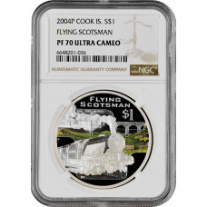 Cook Islands 1 dollar 2004, NGC PF70 UC, "Rail Journeys - Flying Scotsman"