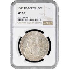 Peru 1 sol 1885 RD/BF, NGC MS63, "Republic of Peru (1863 - 1917)" Top Pop 1/0