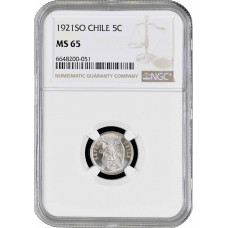 Chile 5 centavos 1921 So, NGC MS65, "Republic of Chile (1899 - 1959)"