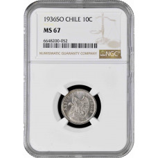 Chile 10 centavos 1936 So, NGC MS67, "Republic of Chile (1899-1959)" Top Pop 1/0