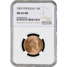 Portugal 10 Reis 1892, NGC MS65 RD, "König Karl I (1889 - 1908)" Top Pop 3/0