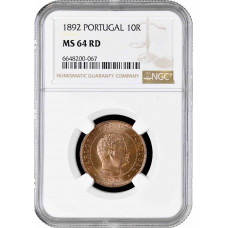 Portugal 10 Reis 1892, NGC MS64 RD, "König Karl I (1889 - 1908)"