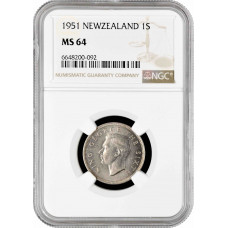 New Zealand 1 shilling 1951, NGC MS64, "King George VI (1937 - 1952)" Pop 5/2