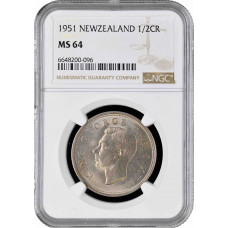 New Zealand 1/2 crown 1951, NGC MS64, "King George VI (1937 - 1952)"