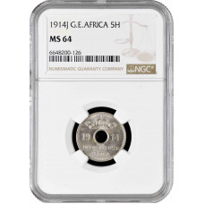 German East Africa 5 hellers 1914 J, NGC MS64, "Rupie (1904 - 1916)"