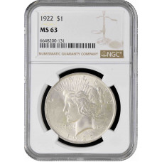 USA 1 dollar 1922, NGC MS63, "Peace Dollar" silver coin