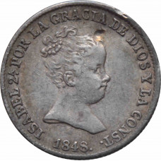 Spain 1 real 1848 M CL, AU, "Queen Isabel II (1847 - 1864)" silver coin