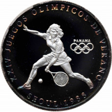 Panama 1 balboa 1988, PROOF, "XXIV summer Olympic Games - Tennis" silver