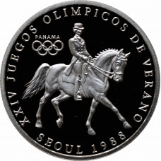 Panama 1 balboa 1988, PROOF, "XXIV summer Olympic Games - Equestrian" silver