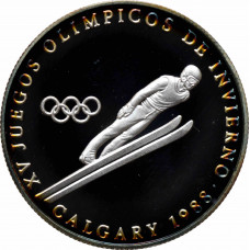 Panama 1 balboa 1988, PROOF, "XV Olympic Winter Games - Ski jumping" silver