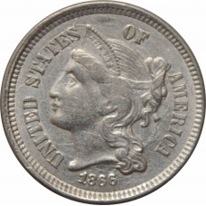 USA 3 cents 1866, AU, "United States of America (1859 - 1909)"