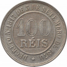 Brazil 100 reis 1887, UNC, "Emperor Pedro II (1831 - 1889)"