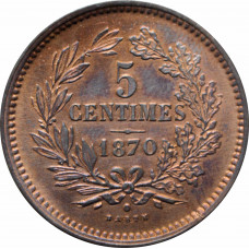 Luxembourg 5 centimes 1870, UNC, "Duke William III (1849 - 1890)"