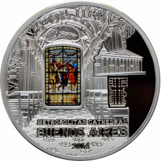 Cook Islands 10 dollars 2014, PROOF, "Windows of Heaven - Metropolitan Cathedral"