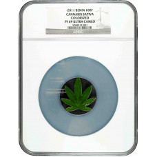 Benin 100 francs 2011, NGC PR69 UC, "Cannabis sativa colorized" silver Top Pop