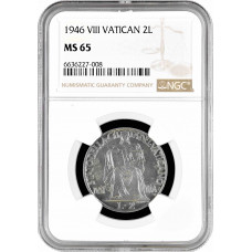 Vatikan 2 Lire 1946, NGC MS65, "Papst Pius XII (1939 - 1958)" Pop 4/1