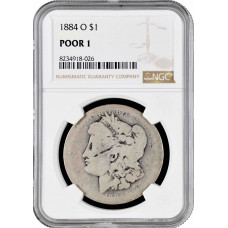 USA 1 Dollar 1884 O, NGC POOR 1, "Morgan Dollar" silver coin