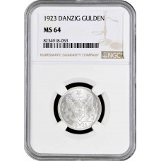 Danzig 1 gulden 1923, NGC MS64, "Free City of Danzig (1923 - 1939)" silver coin