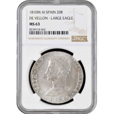 Spain 20 reales 1810 M AI, NGC MS63, "King Joseph Napoleon (1808 - 1813)"