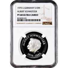 Germany - GDR 10 mark 1975, NGC PF68 UC, "Albert Schweitzer" Top Pop 2/0