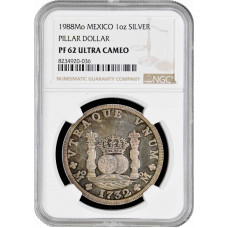 Mexico 1 onza 1988 Mo, NGC PF62 UC, "14th Numismatic Convention - Pillar Dollar"