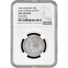 Saxe-Coburg-Gotha 20 Kreuzer 1835, NGC UNC Det., "Duke Ernest I (1826 - 1844)"