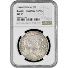 Baden 5 mark 1906, NGC MS65, "50th Anniv. - Wedding of Frederick I & Louise"