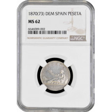 Spain 1 peseta 1870 (73) DEM, NGC MS62, "Provisional government (1869 - 1874)"