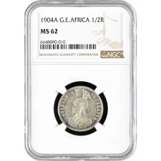 German East Africa 1/2 rupie 1904 A, NGC MS62, "Rupie (1890 - 1903)" silver coin