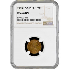 Philippines 1/2 centavo 1903, NGC MS64 BN, "U.S. Administration (1903 - 1945)"