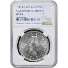 Southern Rhodesia 1 crown 1953, NGC MS63, "100th Birthday of Cecil Rhodes"