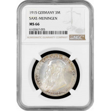 Саксен-Мейнинген 3 марки 1915, NGC MS66, "Смерть Георга II Саксен-Мейнингенского"