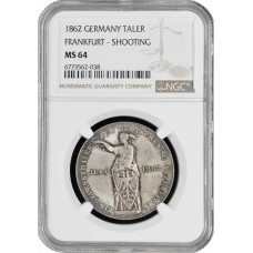 Frankfurt 1 thaler 1862, NGC MS64, "German Shooting Festival" silver coin