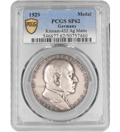 Weimarer Republik Silbermedaille 1929, PCGS SP62, "Gustav Stresemann“ KARL GÖETZ