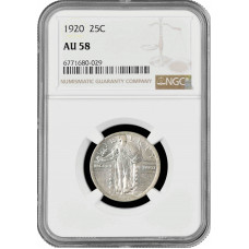 USA quarter dollar 1920, NGC AU58, "Standing Liberty Quarter" silver coin