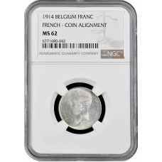 Belgien 1 Franken 1914 French, NGC MS62, "König  Albert I (1910 - 1934)"