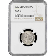 Belgium 10 centimes 1862, NGC MS65, "King Leopold I (1832 - 1865)"