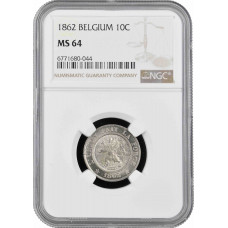 Belgium 10 centimes 1862, NGC MS64, "King Leopold I (1832 - 1865)"