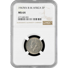 Британская Западная Африка 3 пенса 1947 г. KN, NGC MS64, "Колония Великобритании" Top Pop 1/0