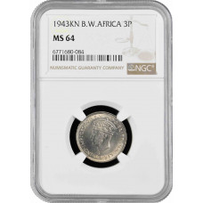 Британская Западная Африка 3 пенса 1943 г. KN, NGC MS64, "Колония Великобритании" Top Pop 1/0