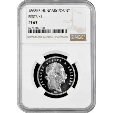 Hungary 1 forint 1868 KB, NGC PF67 RESTRIKE, "Emperor Franz Joseph (1848-1916)"