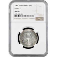 Lubeck 2 mark 1901 A, NGC MS61, "Free City (1871 - 1918)" silver coin