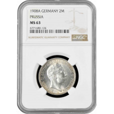 Prussia 2 mark 1908 A, NGC MS63, "King Wilhelm II (1888 - 1918)" silver coin