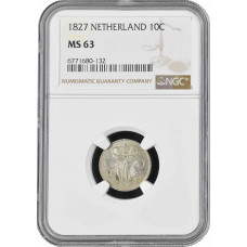 Нидерланды 10 центов 1827 г., NGC MS63, "Король Виллем I (1815 - 1840)"