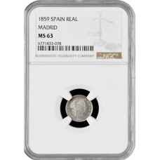 Spain 1 real 1859, NGC MS63 MADRID, "Queen Isabel II (1847 - 1864)" silver coin