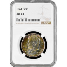 USA half dollar 1964 г., NGC MS64, "Kennedy Half Dollar" COLORED PATINA