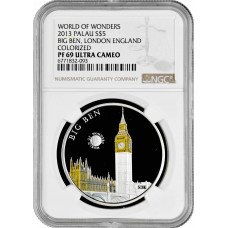 Palau 5 dollars 2013, NGC PF69 UC, "World of Wonders - Big Ben" Pop 2/1